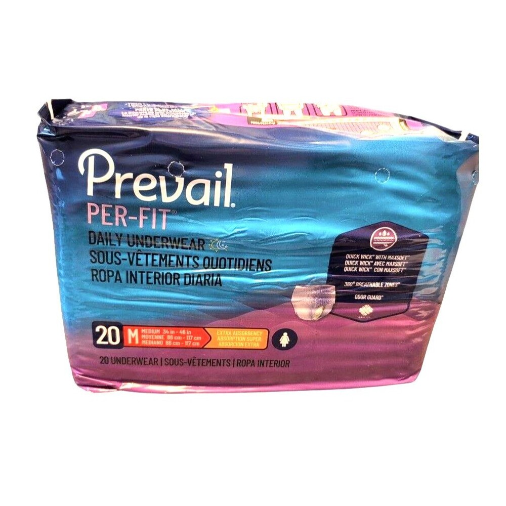 Prevail Disposable Underwear Female Medium 34"-46" 20 Count Bag PER-FIT New